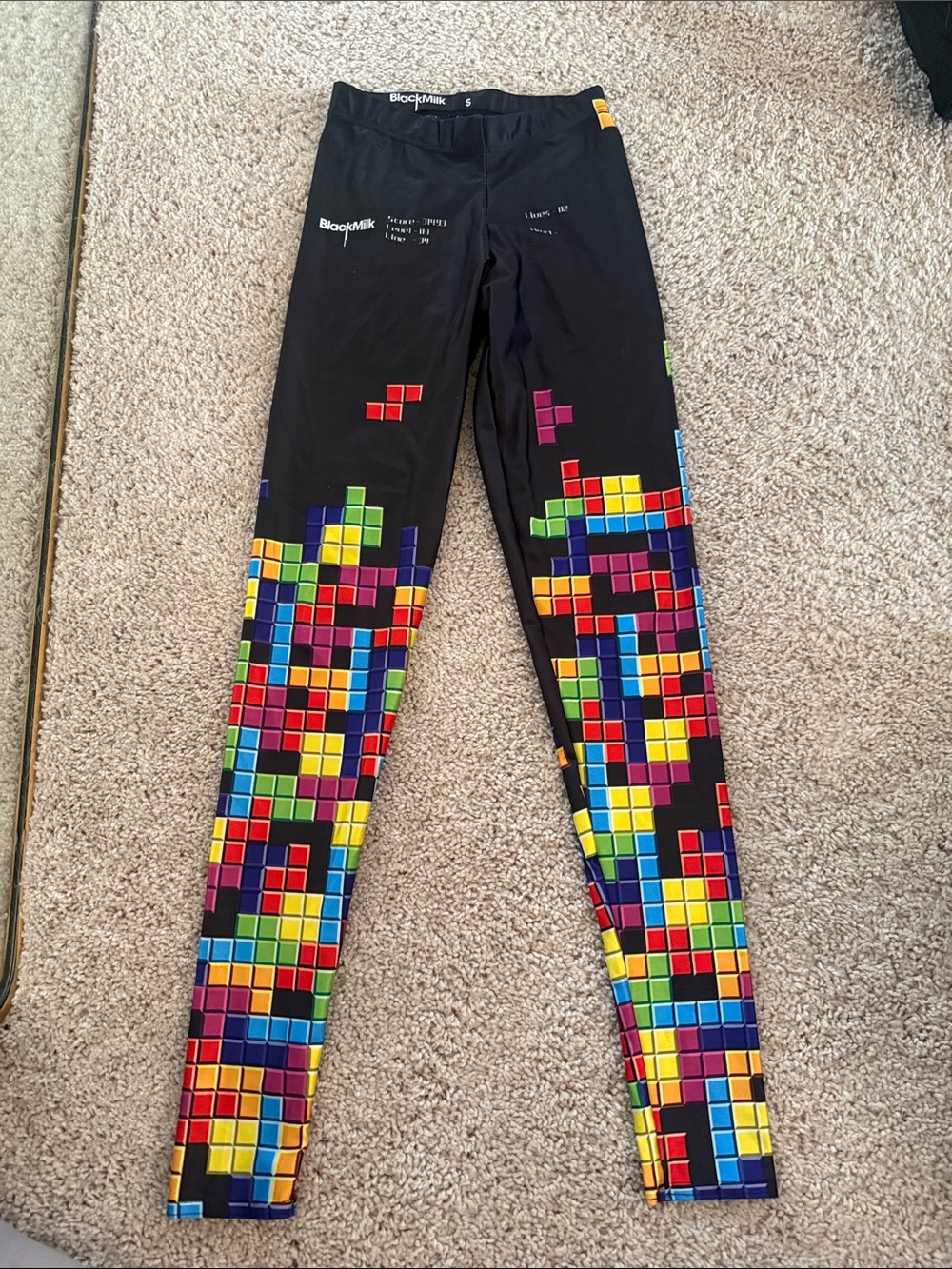 BlackMilk Black Tetris Pixel Print Leggings Small